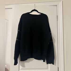 AllSaints Black Wool-Blend Oversized Knit Sweater – Minimalist Crewneck, Slouchy